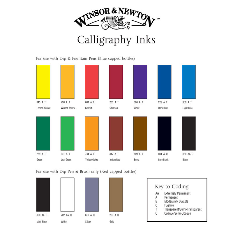 Тушь Winsor Newton Calligraphy ink цвета