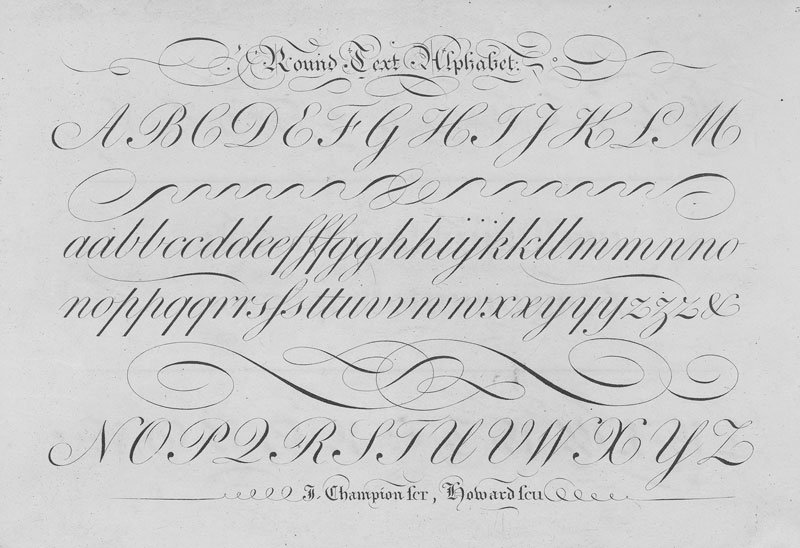 Round text alphabet – Copperplate, English Roundhand, Engrosser’s Script, Engraver's Script: разбираемся в понятиях. Часть 1 – BLUE PUMPKIN